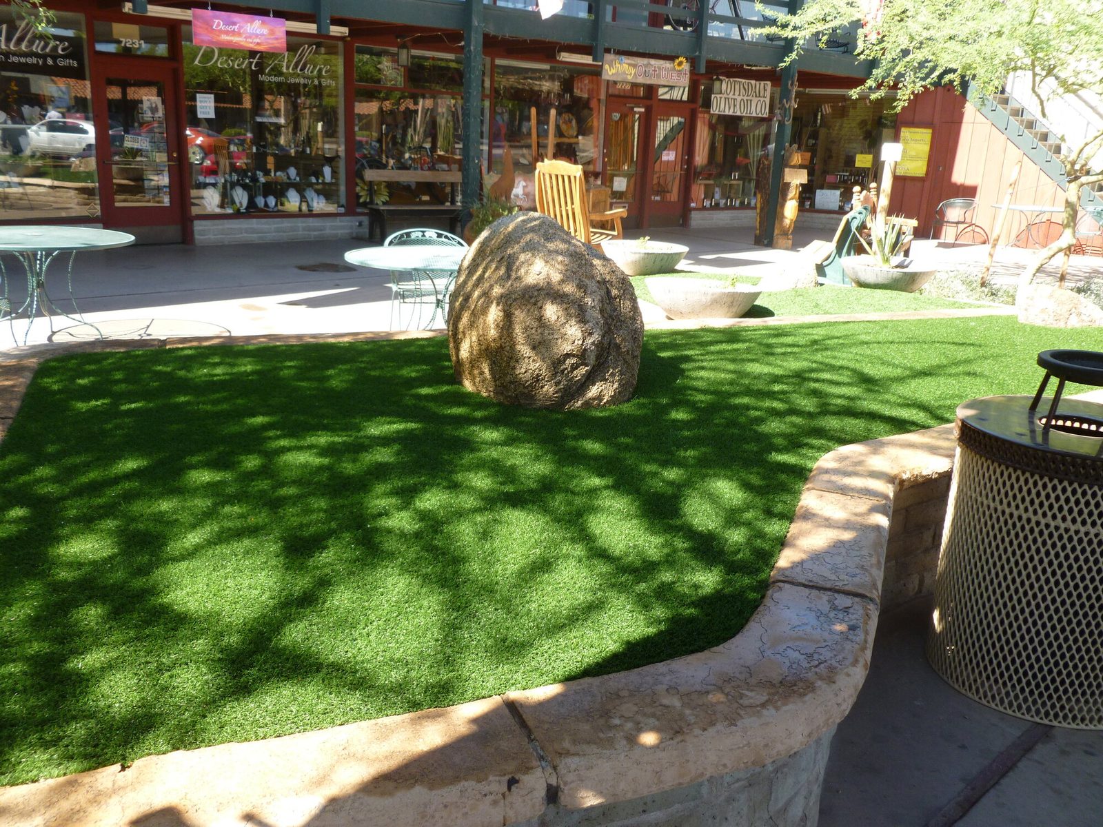Artificial turf in a commercial courtyard, installed by Arizona Turf Masters